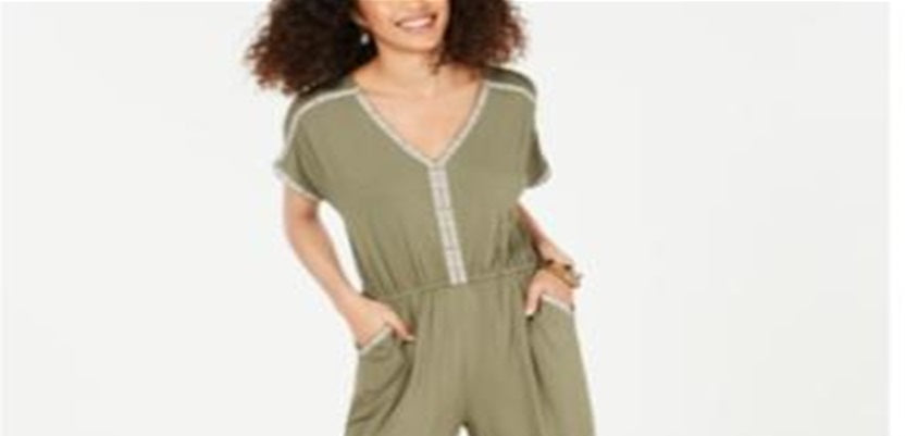 Macacão curto bordado feminino Style &amp; Co, verde, tamanho Petit XL