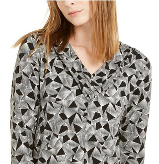 Blusa geométrica assimétrica feminina Alfani, preta, tamanho médio
