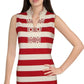 Vestido feminino listrado com decote em V e mangas curtas, tamanho médio, vermelho, Charter Club
