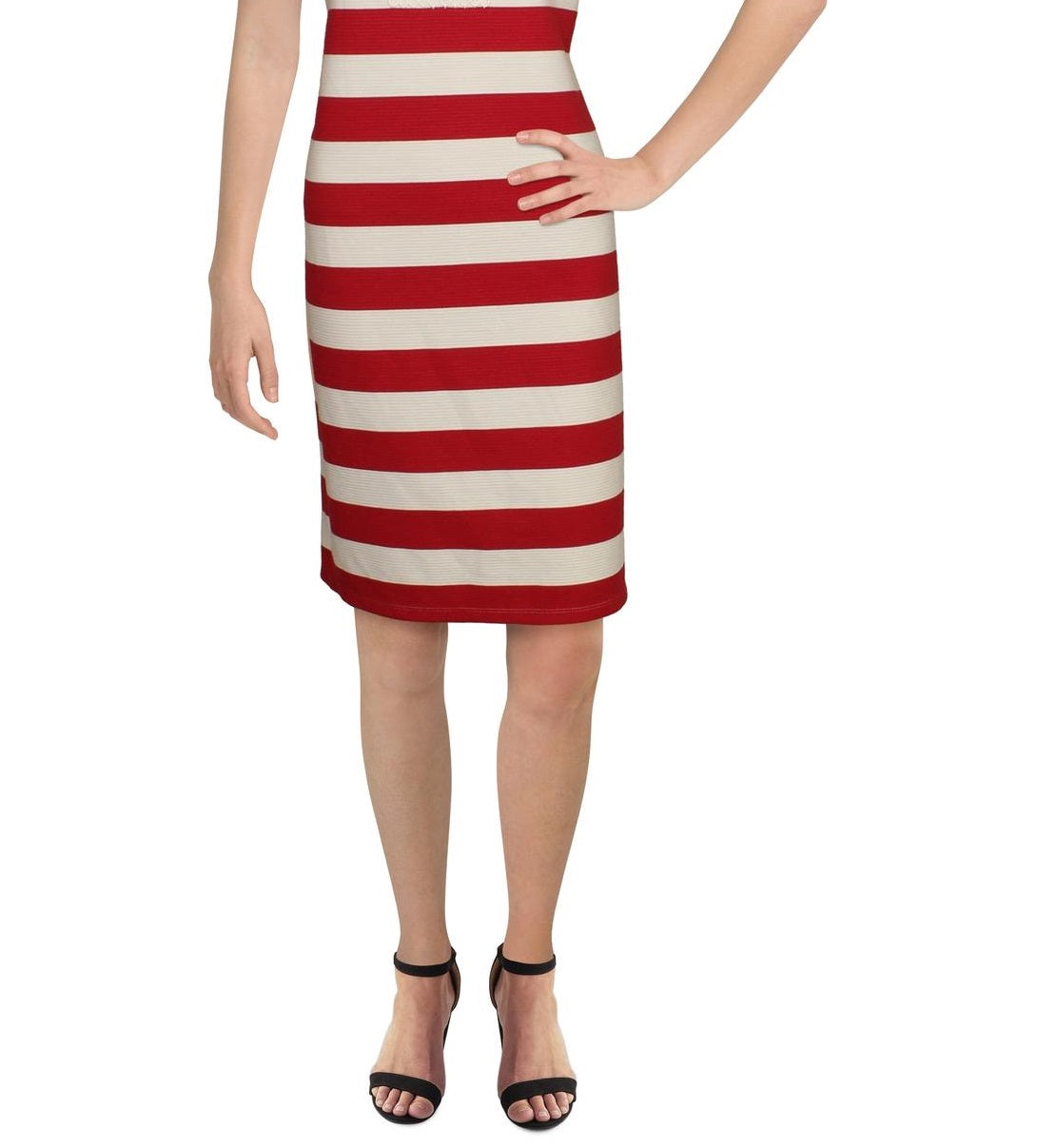 Vestido feminino listrado com decote em V e mangas curtas, tamanho médio, vermelho, Charter Club