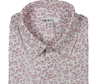 Camisa masculina de malha estampada Bar III com botões, branca, bordô, tamanho 16-16/5-