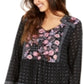 Vestido feminino estilo camponês de malha estampada, preto, tamanho pequeno L