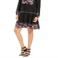 Vestido feminino estilo camponês de malha estampada, preto, tamanho pequeno L