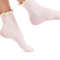 Meias femininas casuais com babados e detalhe de babados, rosa, tamanho único