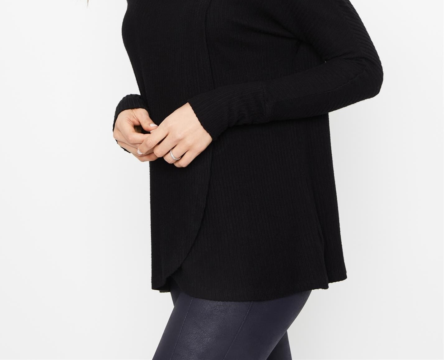 Blusa de amamentação feminina A Pea In The Pod, malha canelada, gola alta, cinza, tamanho pequeno