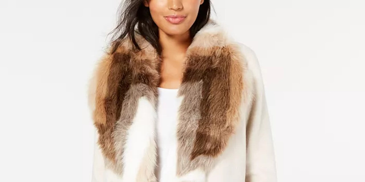 Alfani Feminino Petite Faux-Fur Collar Belted Coat Bege Petite S