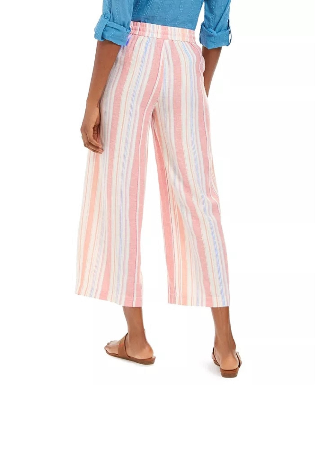 Calça cropped feminina de linho listrada estilo &amp; co, rosa, tamanho grande
