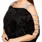 Blusa feminina plus size MSK Burnout Velvet Overlay, preta, tamanho 3X