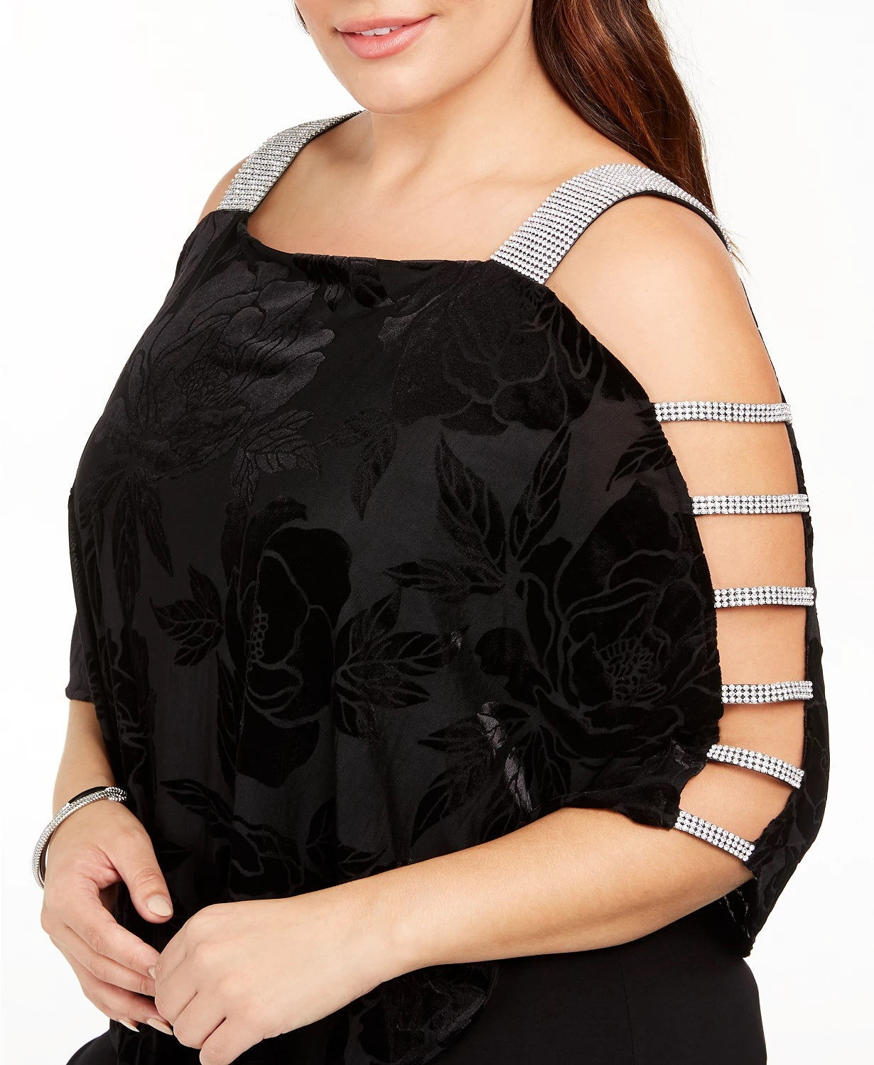 Blusa feminina plus size MSK Burnout Velvet Overlay, preta, tamanho 3X