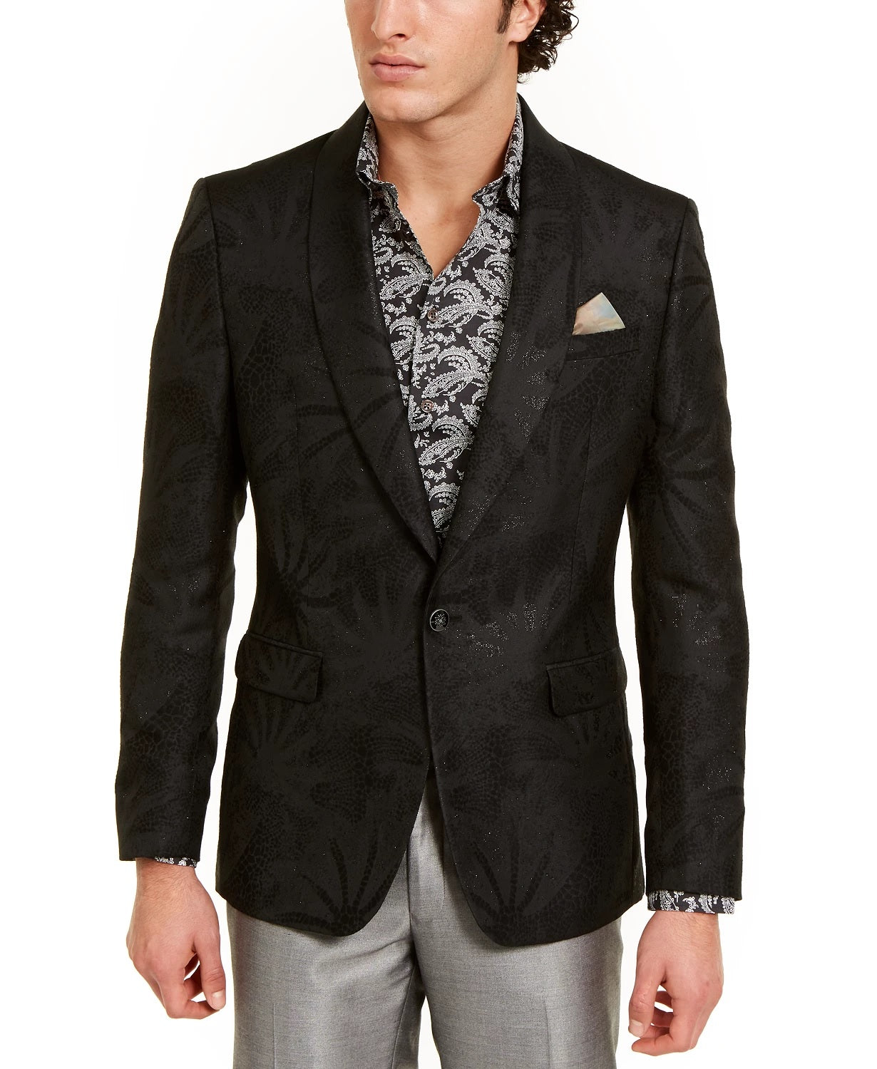 Jaqueta Masculina Slim-Fit Tallia Laranja Preta Texturizada Tonal Starburst Tamanho 44
