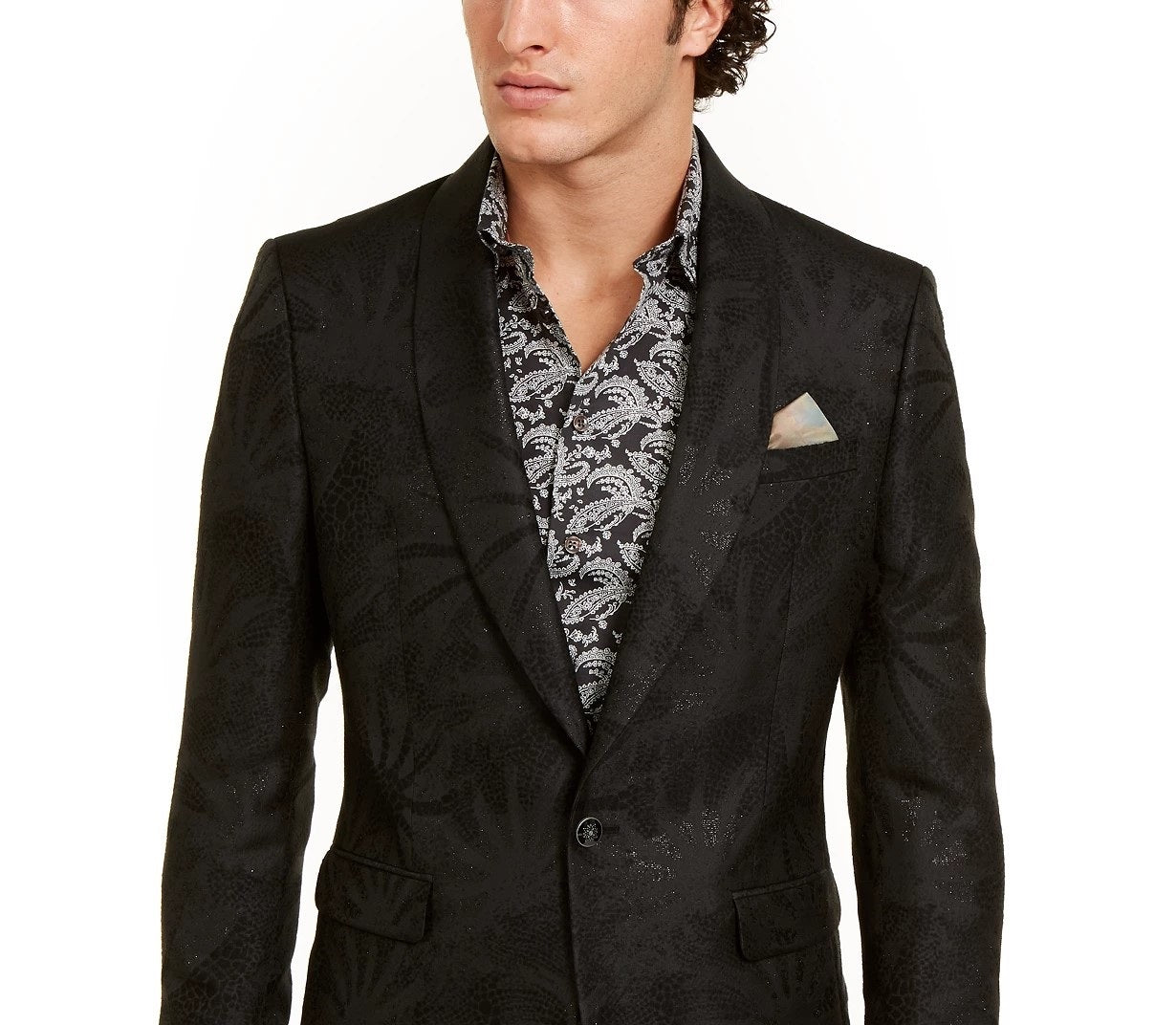 Jaqueta Masculina Slim-Fit Tallia Laranja Preta Texturizada Tonal Starburst Tamanho 44