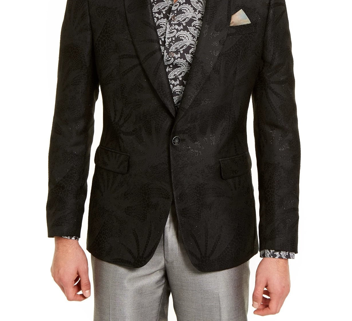 Jaqueta Masculina Slim-Fit Tallia Laranja Preta Texturizada Tonal Starburst Tamanho 44