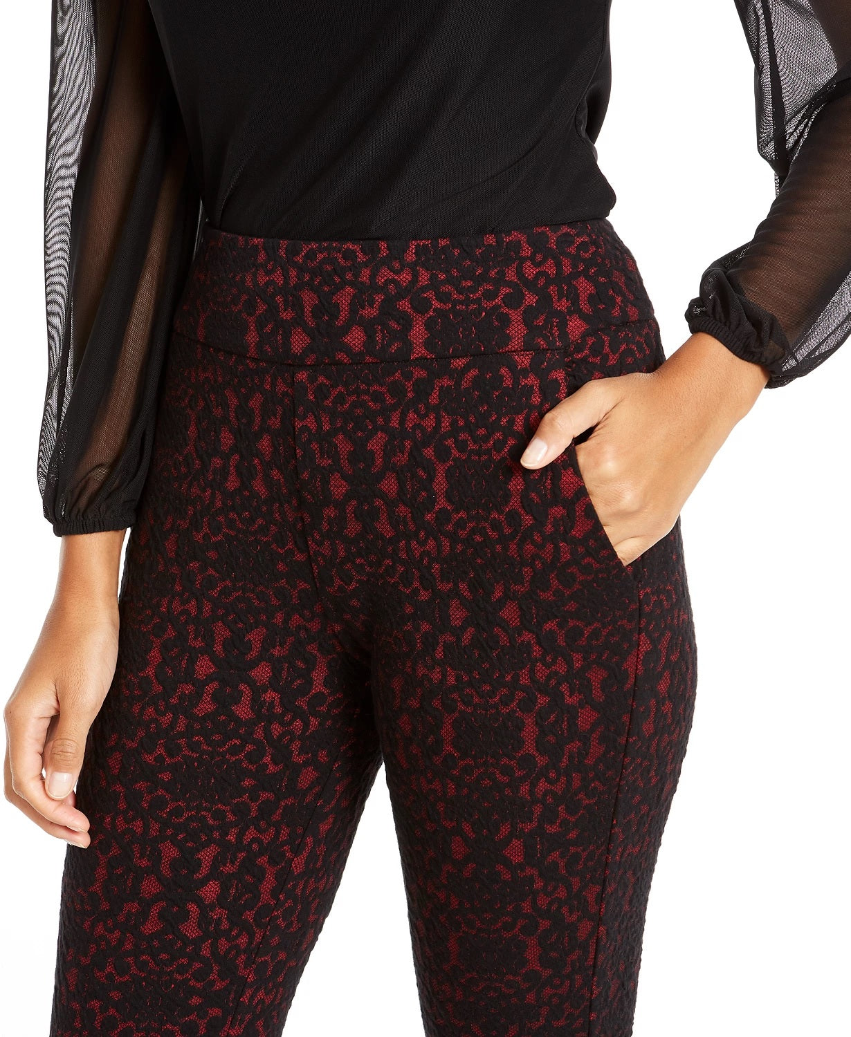 Calça skinny cropped feminina Thalia Sodi estampada vermelha tamanho pequeno