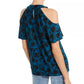INC International Concepts Top feminino estampado com ombros descobertos e manga curta, verde, tamanho P