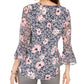Blusa feminina estampada com decote aberto, azul, tamanho grande