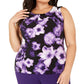 Blusa feminina plus size Calvin Klein, sem mangas, com pregas florais e gola alta, preta, tamanho 1X