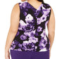 Blusa feminina plus size Calvin Klein, sem mangas, com pregas florais e gola alta, preta, tamanho 1X
