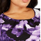 Blusa feminina plus size Calvin Klein, sem mangas, com pregas florais e gola alta, preta, tamanho 1X