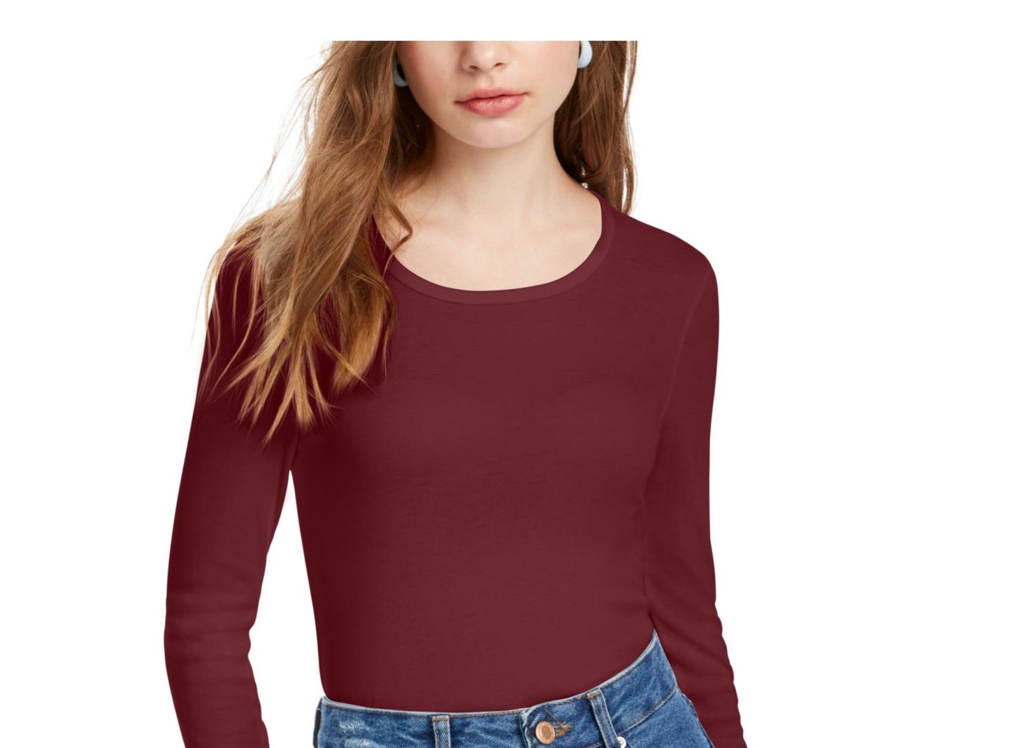 Blusa feminina esplêndida de manga comprida com decote redondo, vermelha, tamanho médio