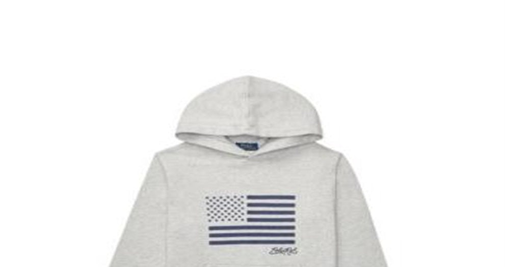 Ralph Lauren Big Boy's Moletom com capuz de algodão felpudo bordado cinza tamanho P