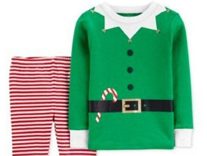 Conjunto de pijama unissex Carter's para crianças com estampa de elfo e calças de dormir, verde, tamanho 18 meses
