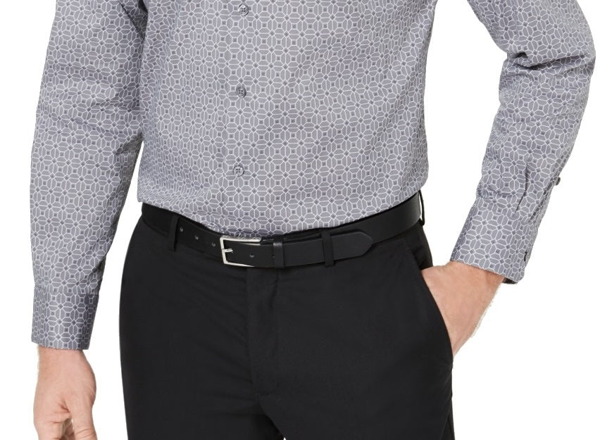 Camisa social masculina Alfani com gola alta e punho padrão em misturas de algodão, cinza, tamanho grande
