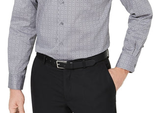Camisa social masculina Alfani com gola alta e punho padrão em misturas de algodão, cinza, tamanho grande