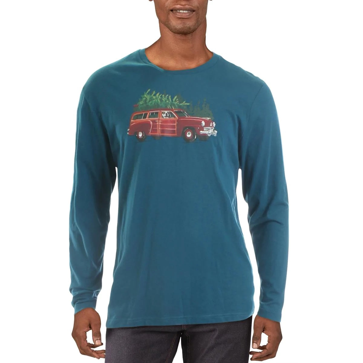 Camiseta masculina Club Room Woodie Wagon para festa de fim de ano, azul, tamanho pequeno