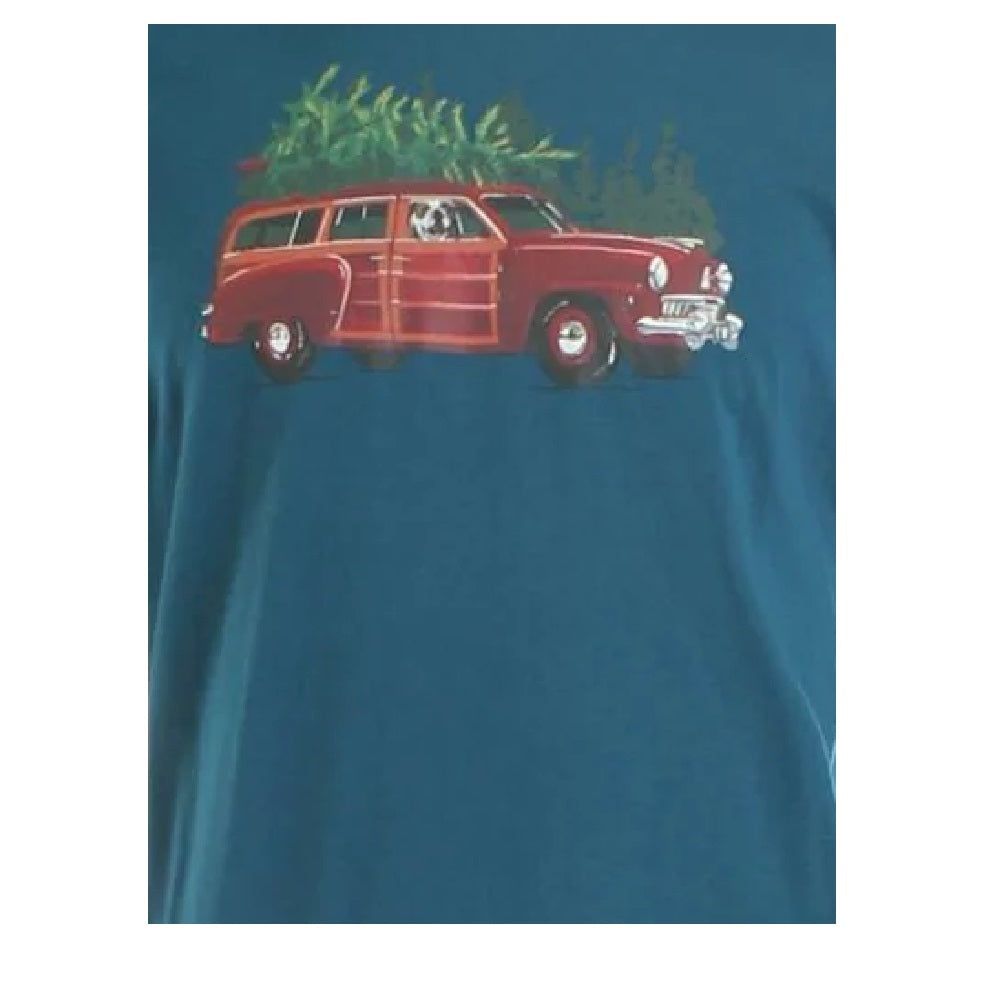 Camiseta masculina Club Room Woodie Wagon para festa de fim de ano, azul, tamanho pequeno