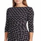 Vestido de malha estampado feminino Ralph Lauren, preto, tamanho 12 P