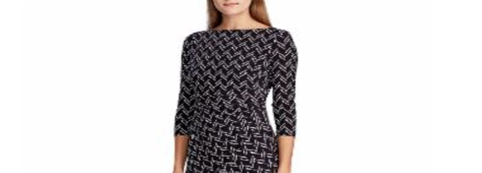 Vestido de malha estampado feminino Ralph Lauren, preto, tamanho 12 P