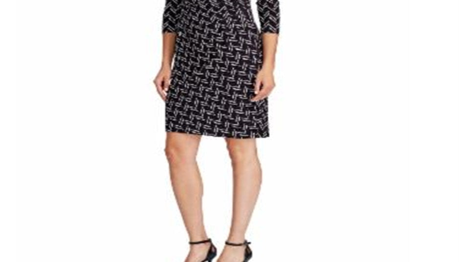 Vestido de malha estampado feminino Ralph Lauren, preto, tamanho 12 P