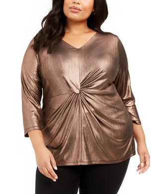 Top feminino Alfani Plus Size com torção frontal metálica, preto, tamanho 1X