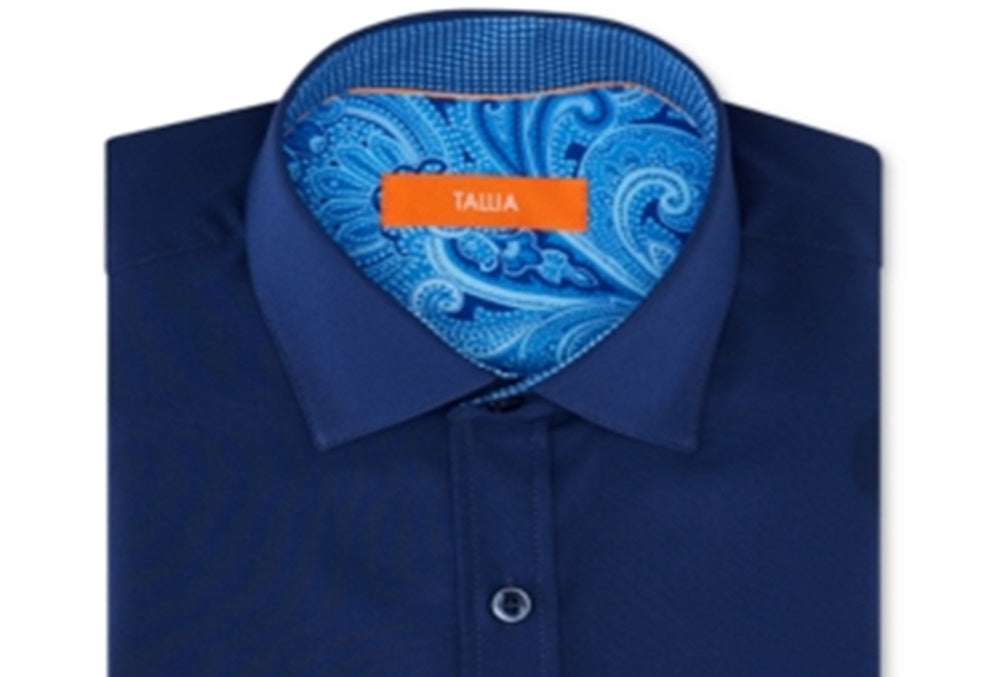Camisa social masculina Tallia com gola estampada, azul, tamanho 32-33