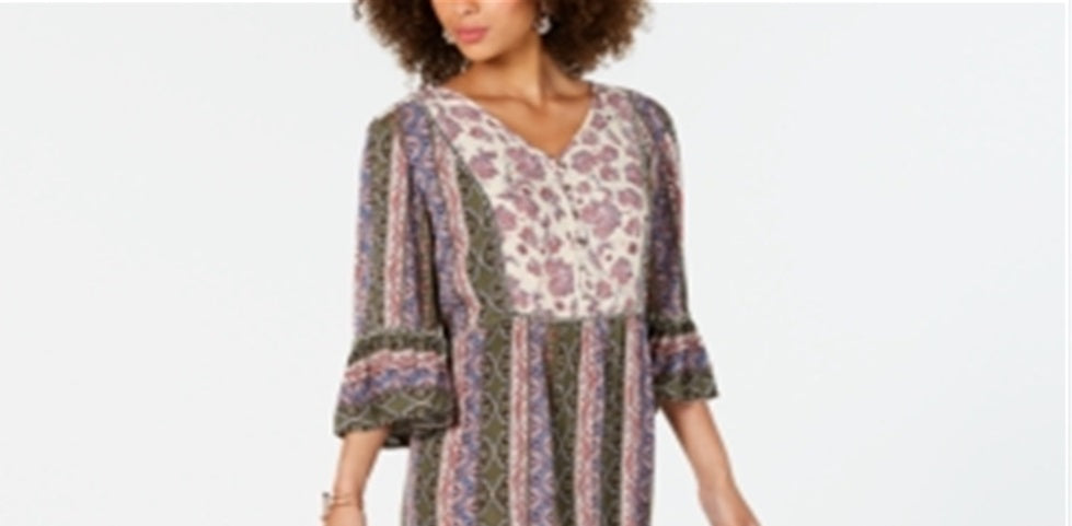 Vestido feminino estampado com manga sino estilo &amp; co, verde, tamanho pequeno M