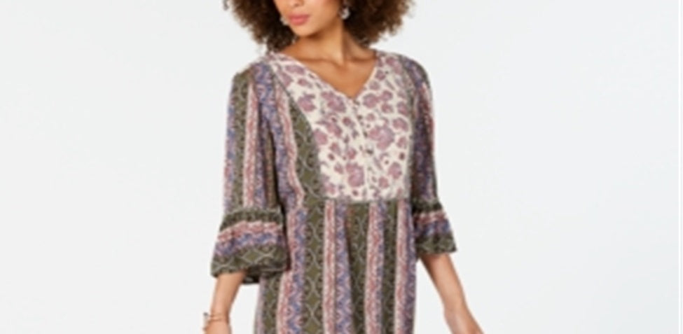 Vestido feminino estampado com manga sino estilo &amp; co, verde, tamanho pequeno P