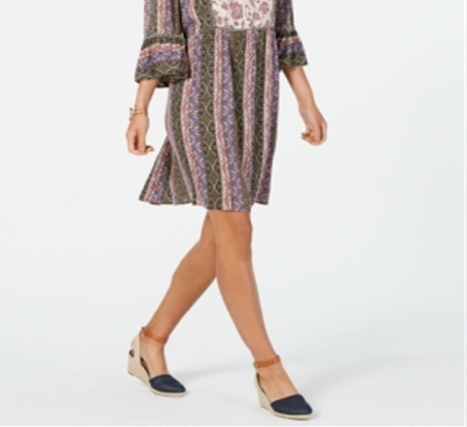 Vestido feminino estampado com manga sino estilo &amp; co, verde, tamanho pequeno P