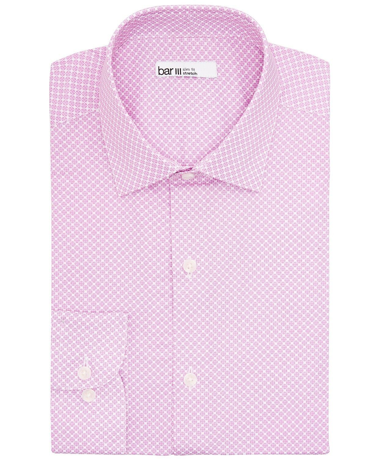 Camisa social masculina BAR III com gola estampada e corte slim, branca/vermelha, tamanho M 15-15/5