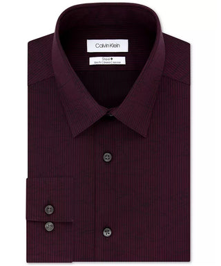 Camisa social masculina Calvin Klein Steel Slim-Fit, elástica, sem necessidade de passar, com estampa de alto desempenho, vermelha, tamanho 34-35