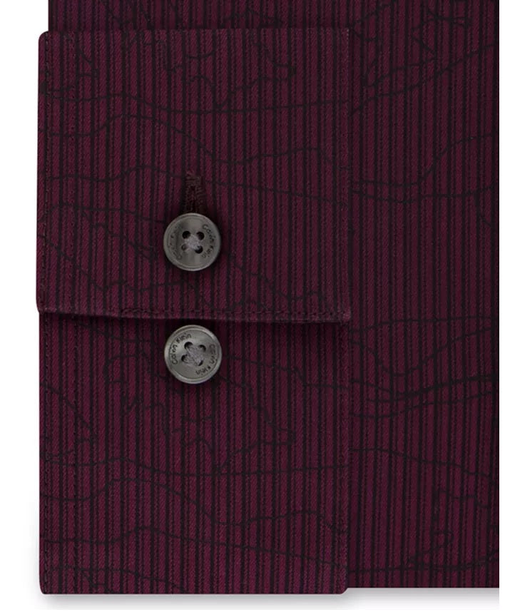 Camisa social masculina Calvin Klein Steel Slim-Fit, elástica, sem necessidade de passar, com estampa de alto desempenho, vermelha, tamanho 34-35