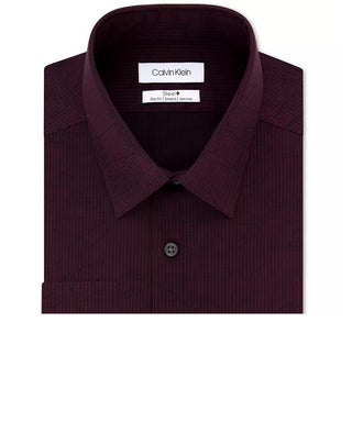 Camisa social masculina Calvin Klein Steel Slim-Fit, elástica, sem necessidade de passar, com estampa de alto desempenho, vermelha, tamanho 34-35