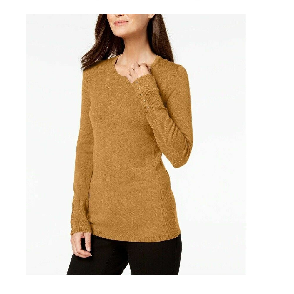 Suéter feminino com punho cravejado JM Collection, tamanho pequeno, dourado