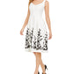 Vestido evasê Donna Ricco feminino com bainha floral, cinza, tamanho 10
