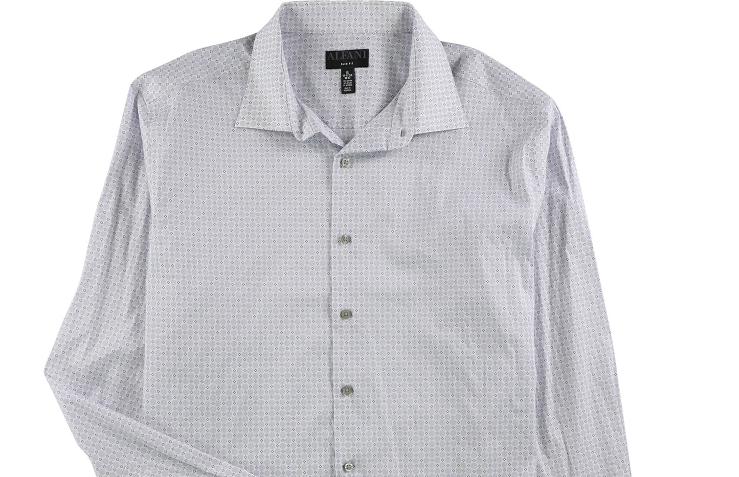 Camisa social masculina Alfani com botões geométricos, branca, tamanho 32-33