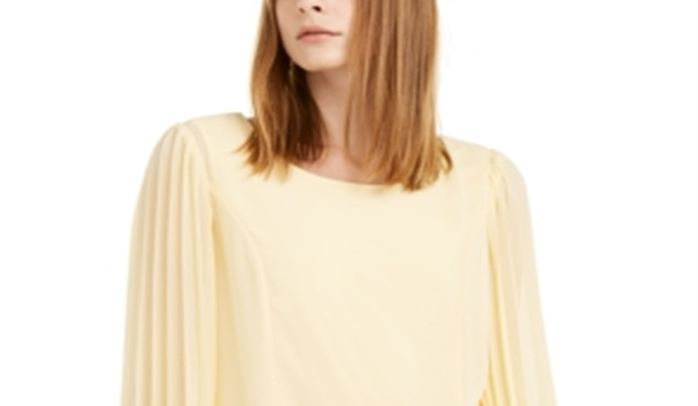 Blusa feminina Alfani com manga plissada, tamanho pequeno, amarela