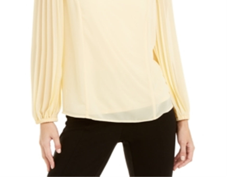Blusa feminina Alfani com manga plissada, tamanho pequeno, amarela