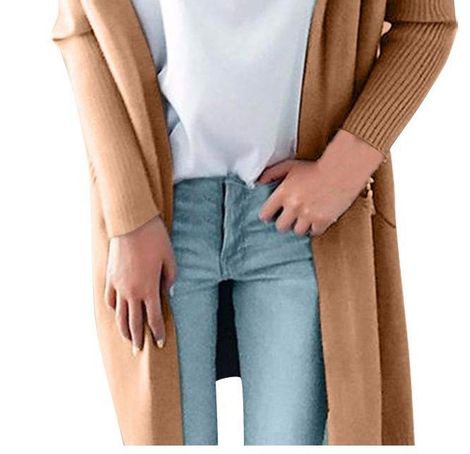 Cardigan feminino aberto com bolsos e manga comprida INC International Concepts, marrom, tamanho pequeno