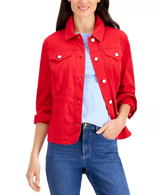 Charter Club Women's Denim Jacket Red Size LT