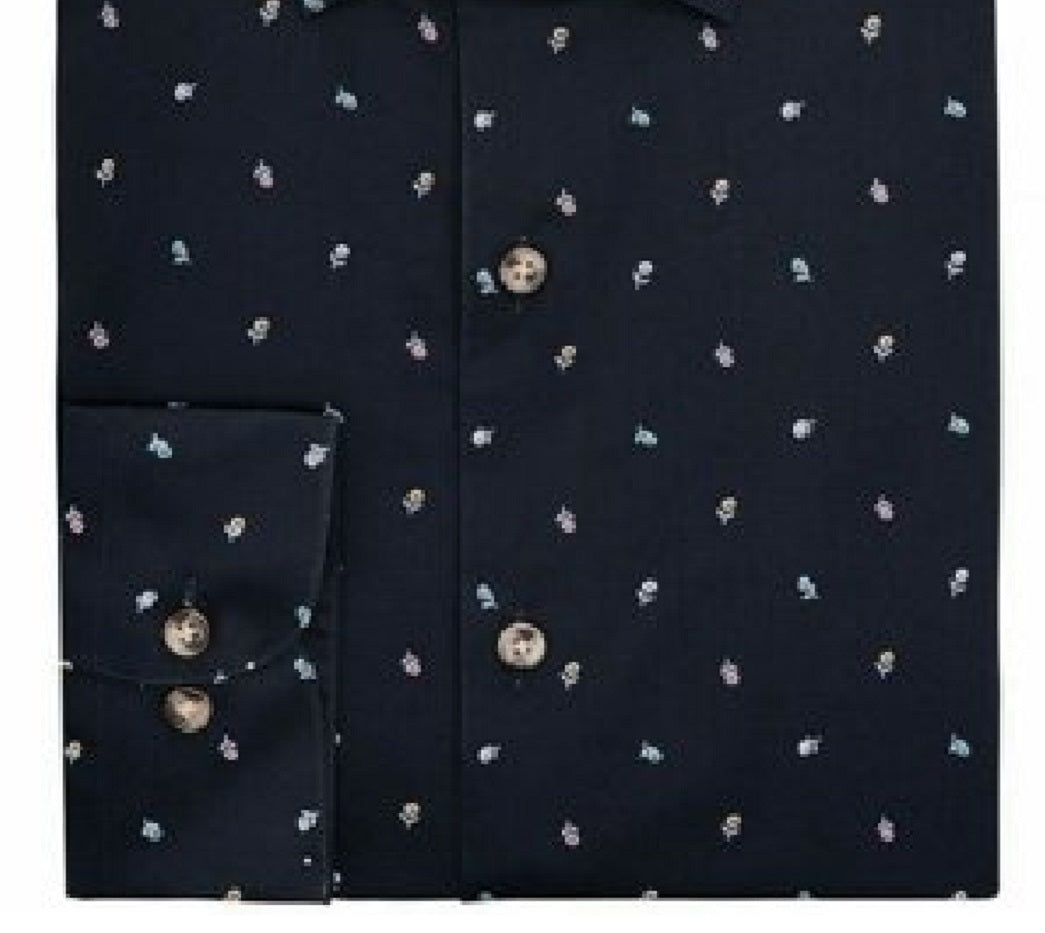 Camisa social masculina Bar III Slim Fit com estampa floral elástica, preta, tamanho 17 1/2
