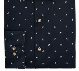 Camisa social masculina Bar III Slim Fit com estampa floral elástica, preta, tamanho 17 1/2